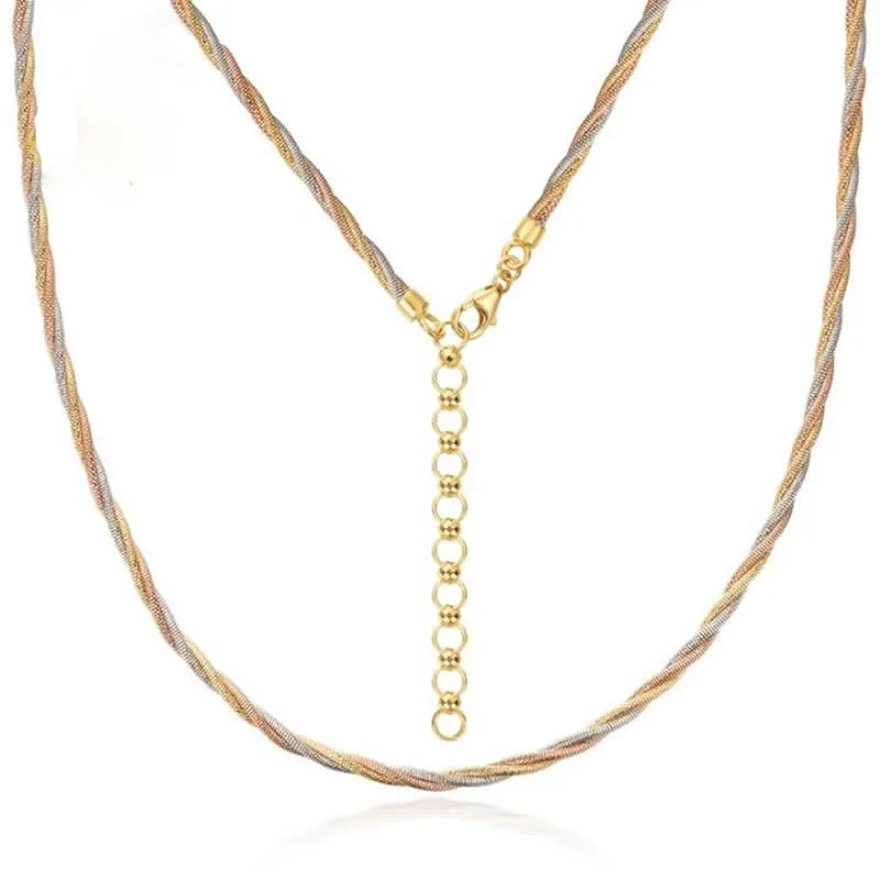 

New 18K Multi-Tone Gold Necklace Women AU750 Gold Rope Link Necklace