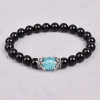 trendy crown charm black light stone beads bracelets men 8mm bangles for women mala pulseras yoga friendship jewelry gift