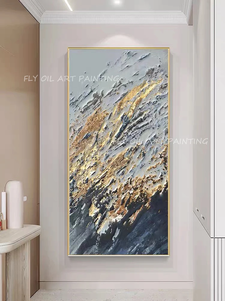 

Gold foil knife grey large 100% hand-made landscape art oil canvas painting abstract sitting room dining-room wall no framework