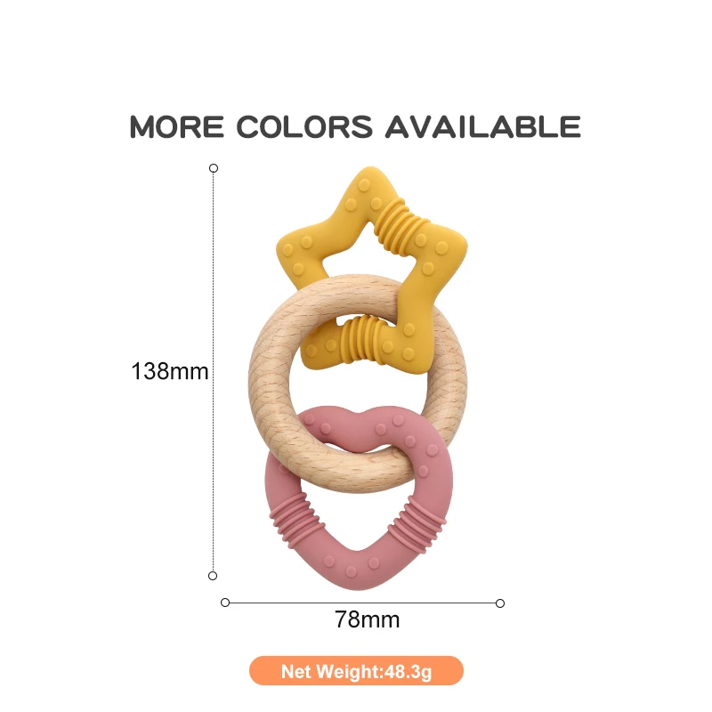 Силиконовый Прорезыватель для зубов в форме звезды и сердца с деревянным