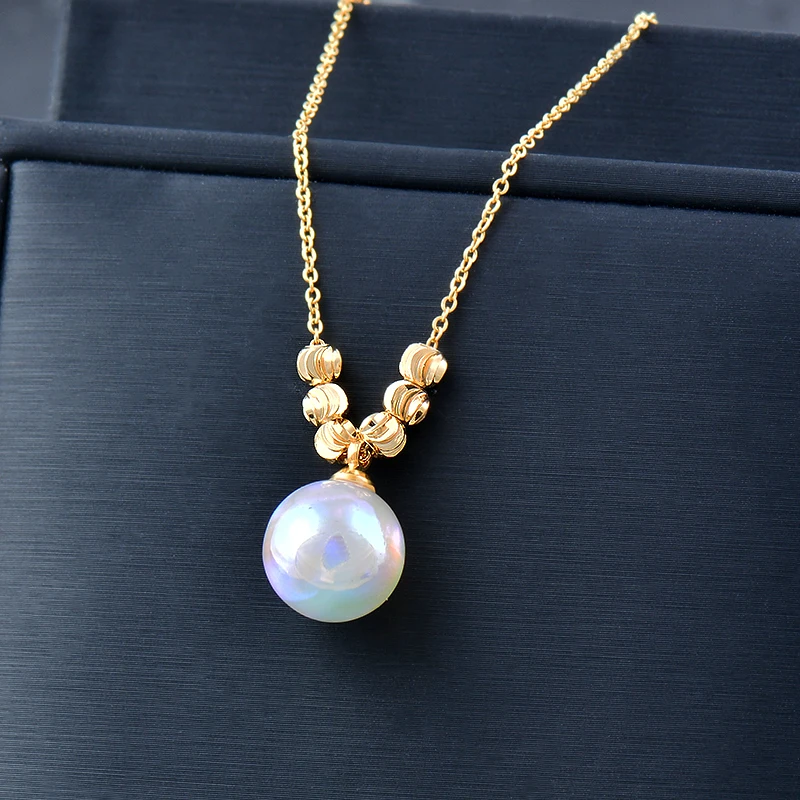 

KIOOZOL gold color stainless steel necklace with colorful glass beads pendant choker chain 2022 new fashion jewelry 826 KO2