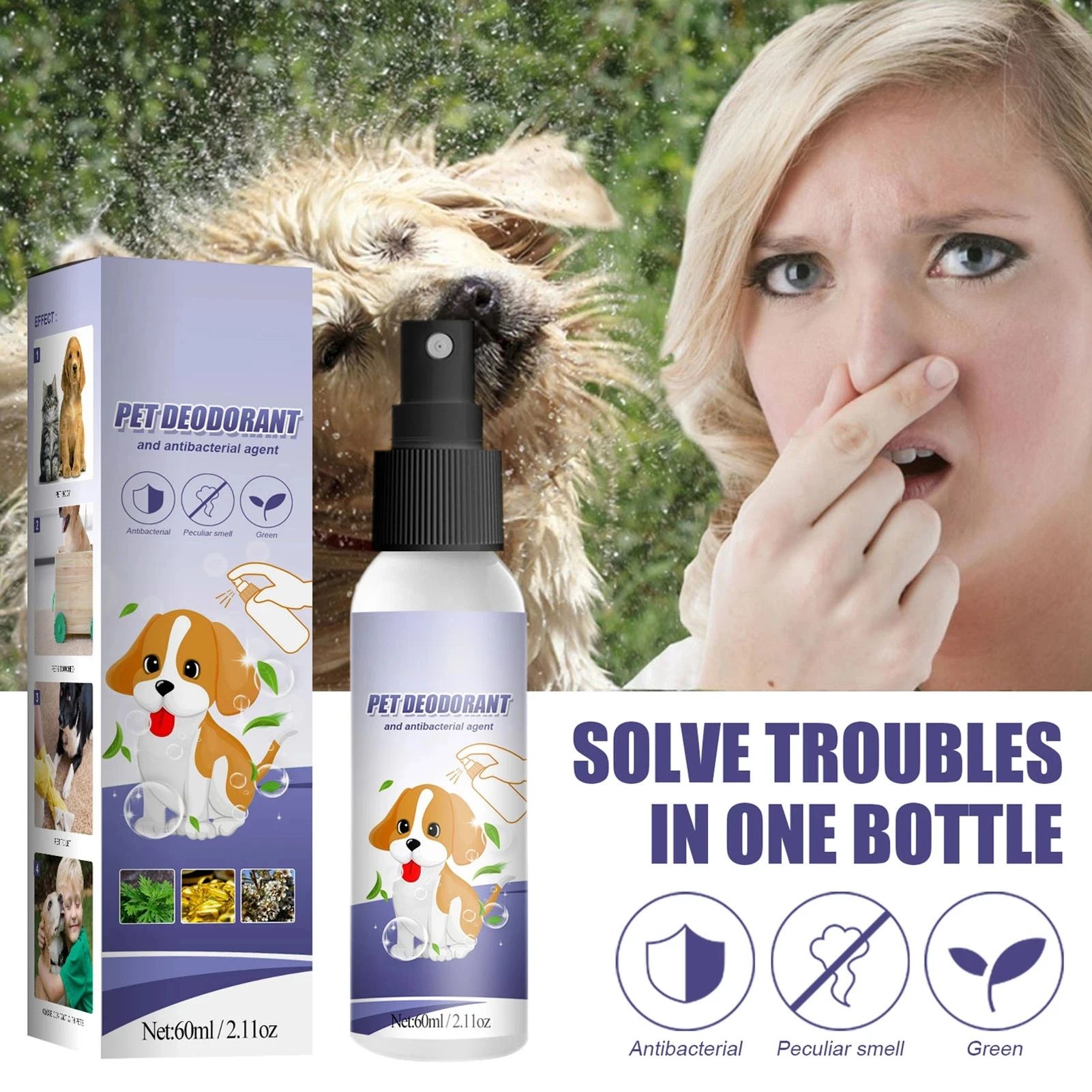 

60ml Dog & Cat Deodorant With Natural Plant Formula Pet Liquid Perfume Spray To Make Your Puppy Smell Great Long-Lasting Clean