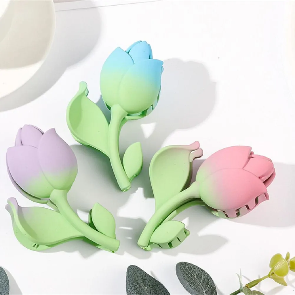 

New Tulip Hair Claw Flower Elegant Shark Clip Headdress Vintage Ponytail Claw Clip Trendy Sweet Hair Clip for Girl Hair Jewelry