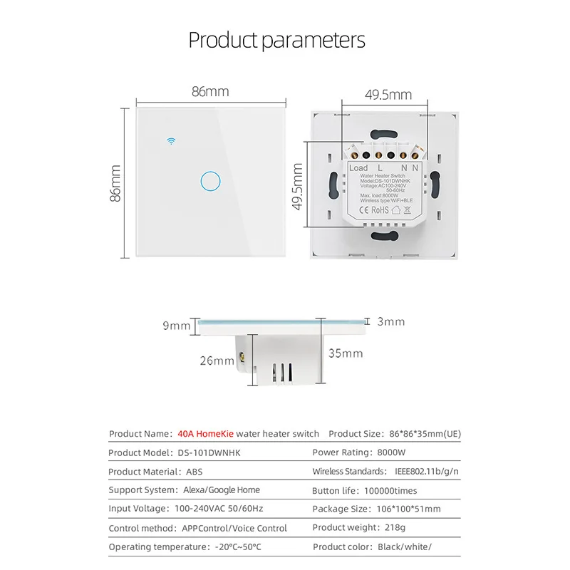 

40a Glass Panel Touch Sensor Smart Life Control Switch Works With Alexa Google Home Smart Home Eu Smart Touch Wall Switch 8000w
