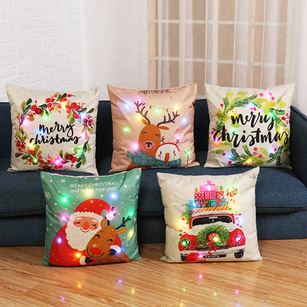 

Новинка, чехол для дивана со светодиодсветильник кой, 55 х45 см, украшение для рождественской вечеринки, наволочка для гостиной, Рождественск...