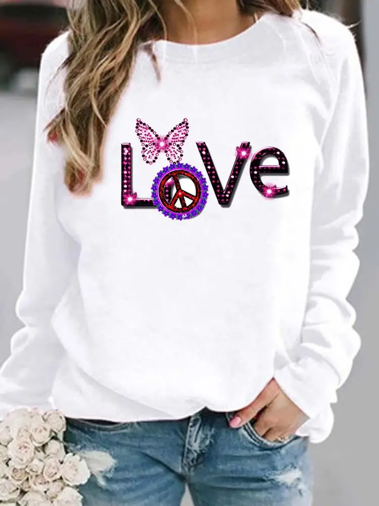 

Graphic Sweatshirts Peace Letter Butterfly Fall Autumn Spring Print Ladies Women Pullovers Female Hoodies Casual Woman Clothing