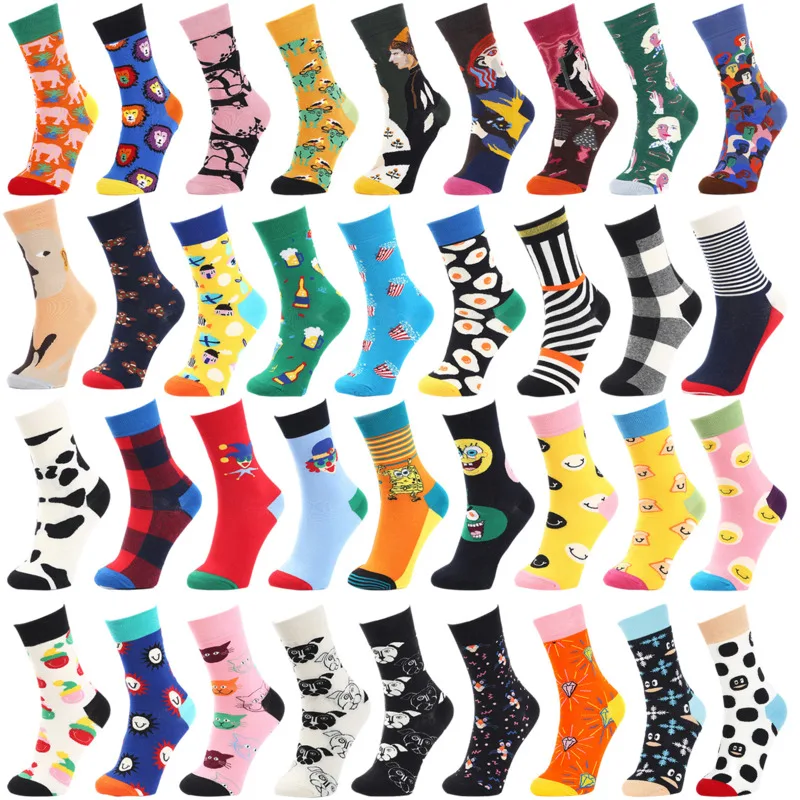 

2 пары/партия, скейтборд, креативное искусство, Харадзюку, хип-хоп, улицы, слон, Лев, крупный рогатый скот, картина маслом, цветные забавные носки