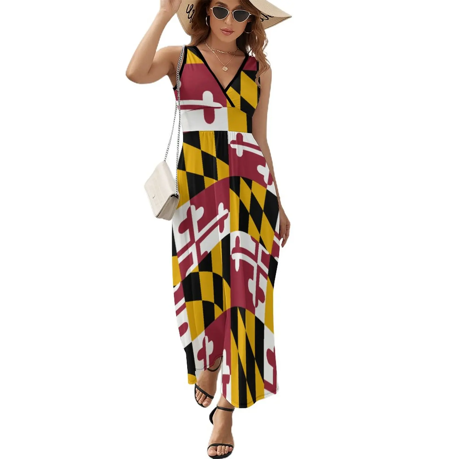 

Летнее платье с флагом Мэриленд, корейская мода, богемные длинные платья, женское пикантное Макси-платье с высокой талией