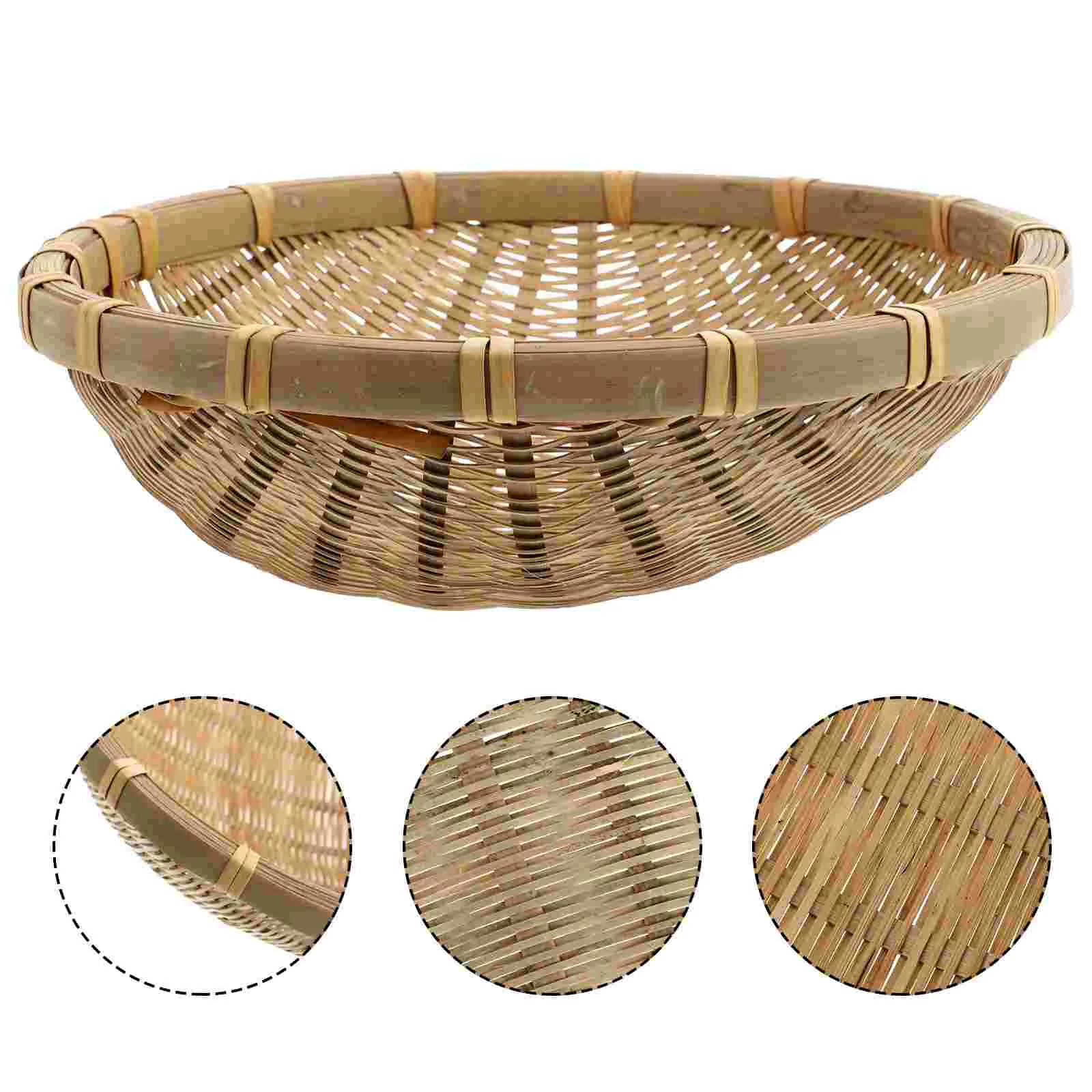 

Basket Wicker Tray Fruit Rattan Woven Food Rice Round Sieve Serving Shallow Bread Kitchen Baskets Snack Storage Plate Strainer