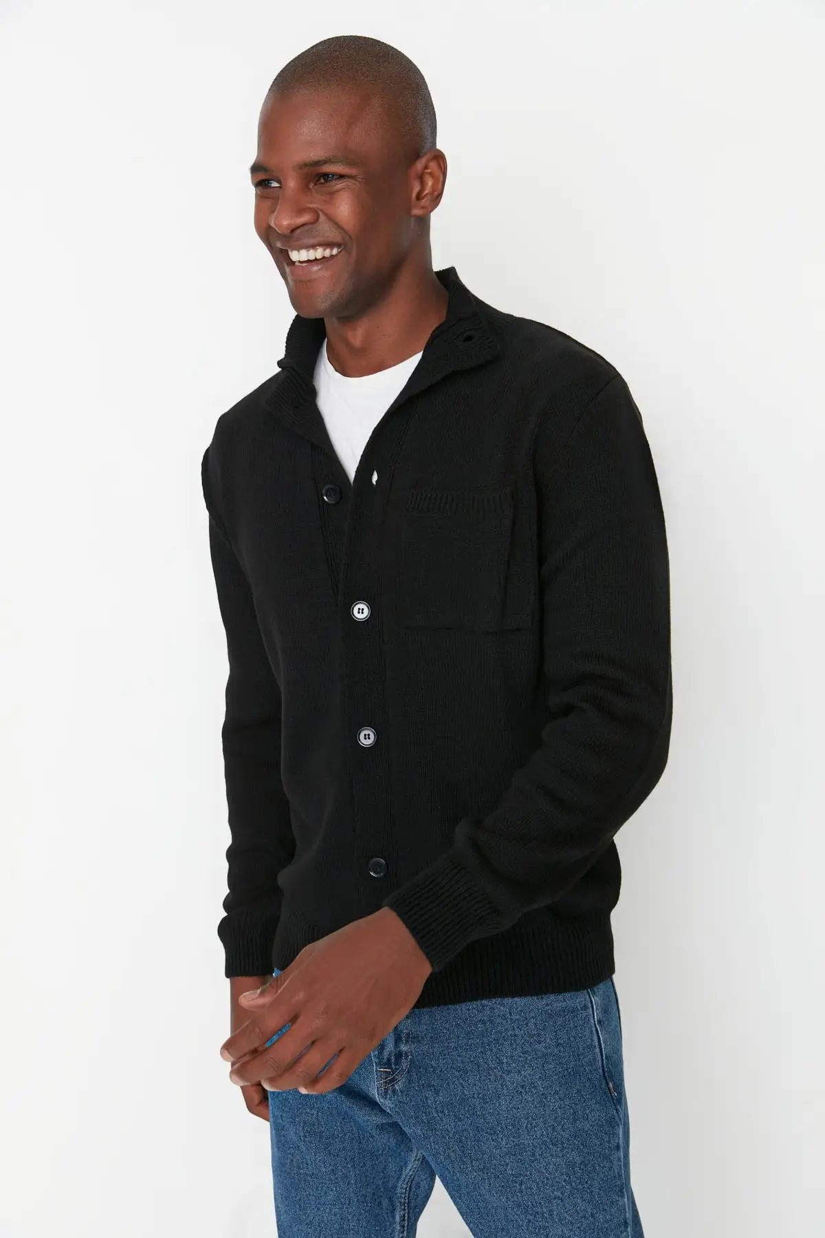 

Men's Slim Fit turtleneck single pocket button detailed Knitwear tmna23hi00016