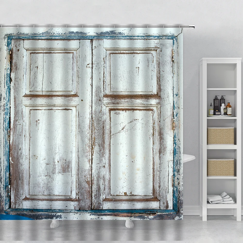 

Деревянная занавеска для ванной комнаты, винтажный тканевый Декор в деревенском стиле, занавеска для ванной, в западном стиле, с крючками