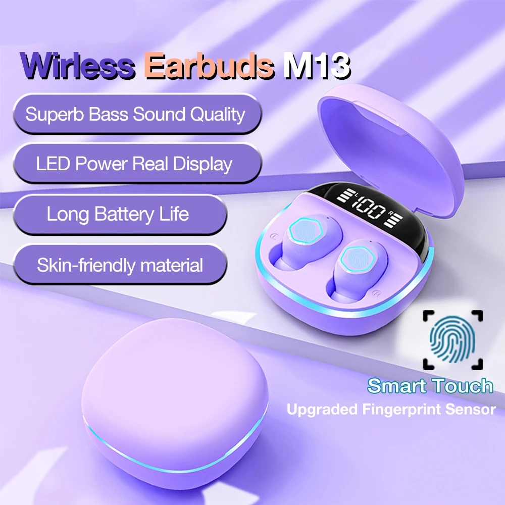 TWS M13  Wireless Earbud Bluetooth 5.2 Earphone In Ear HiFi Stereo Earphone With Mic Waterproof Earplugs Bass Music Headset