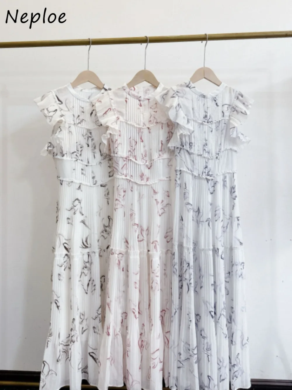 Женское плиссированное платье Neploe Элегантное повседневное с круглым вырезом