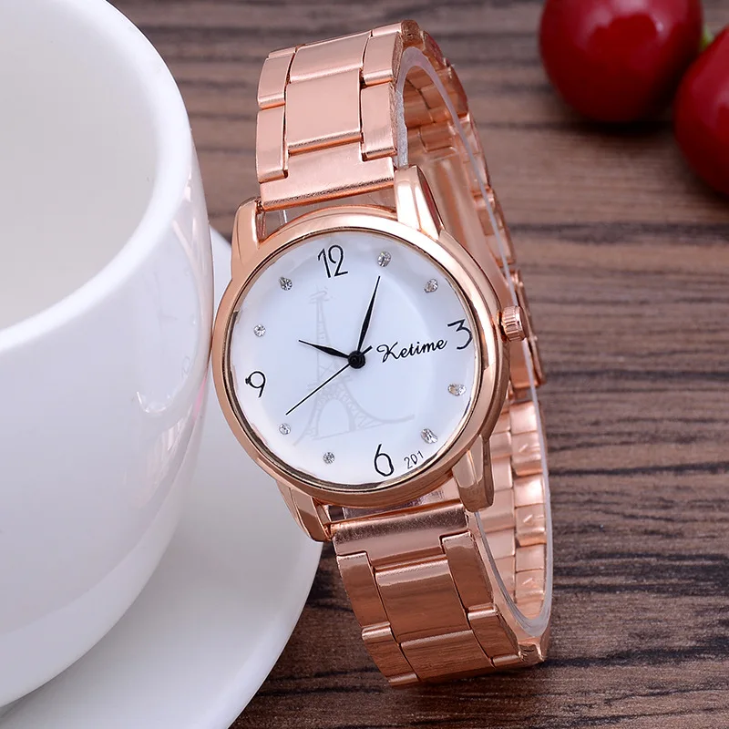 

Fashion Round Quartz Rhinestones Dial Casual Wrist Watches Leather Strap Fashionable Clock Waterproof Wristwatch for Women