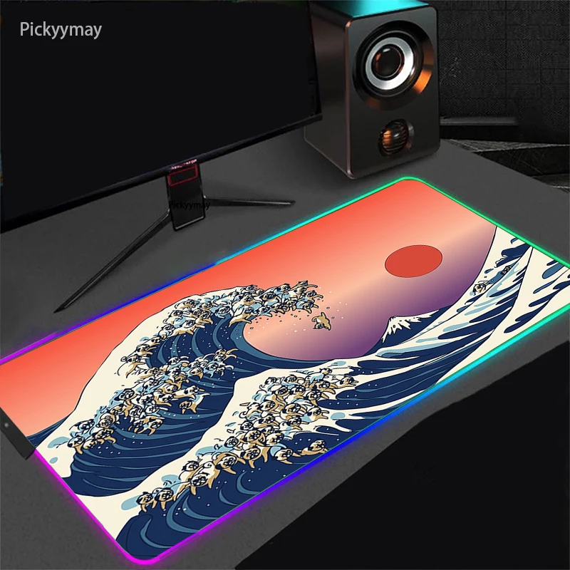 

Gaming RGB Japanese Great Wave Off Mouse Pad Computer Large Mousepad Led Backlight XXL Mause Keyboard Rubber Desk Mat LOL CSGO