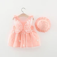summer baby girl dress with hat lace butterfly princess dresses toddler girls clothes flying sleeves mesh suspender skirt