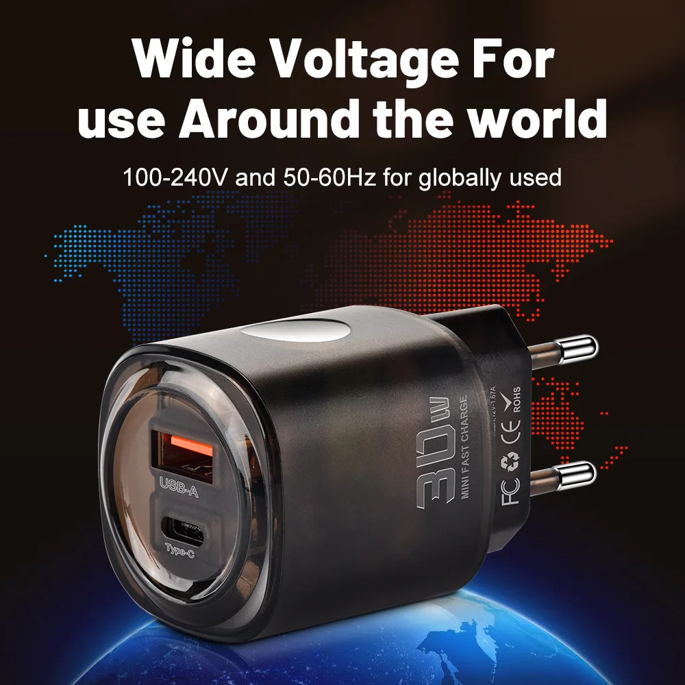 Быстрое зарядное устройство Luxmoc 30 Вт USB + Type-c с двойным интерфейсом быстрая