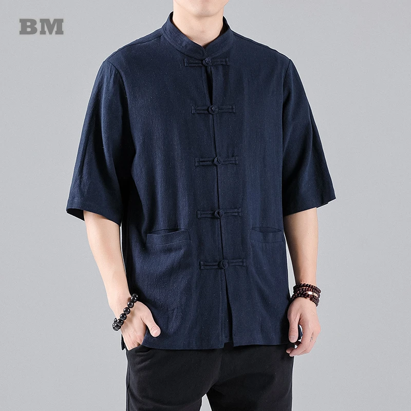 

2022 китайское традиционное платье, летняя тонкая рубашка с коротким рукавом, тайцзи кунг-фу, повседневный костюм Тан, Мужская одежда, топы в этническом стиле