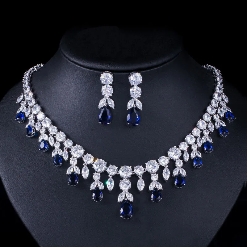 

European and American new luxury water drop ultra flash zircon bride banquet dress, high-end accessories set