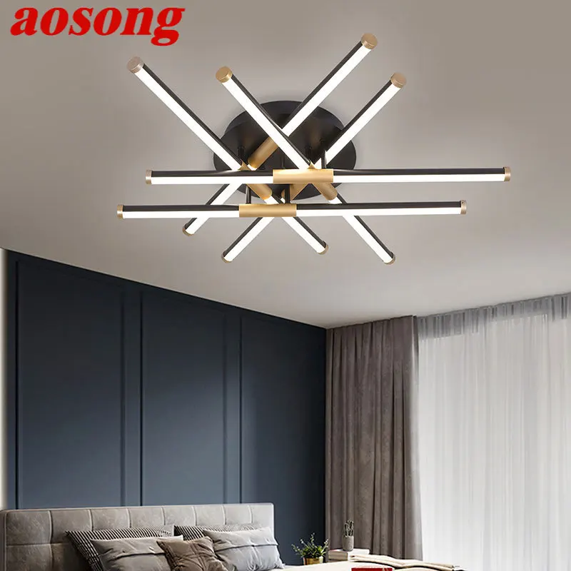 

AOSONG Postmodern Ceiling Lamp Creative Simple Design LED Long Light Fixtures Strip For Home Living Room Bedroom Decor