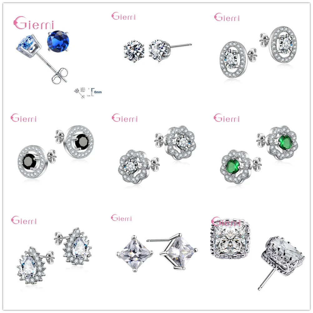 Simple Fashion 925 Sterling Silver Women Earrings Gifts Brincos Cubic Zironia Stud Party Supplies |