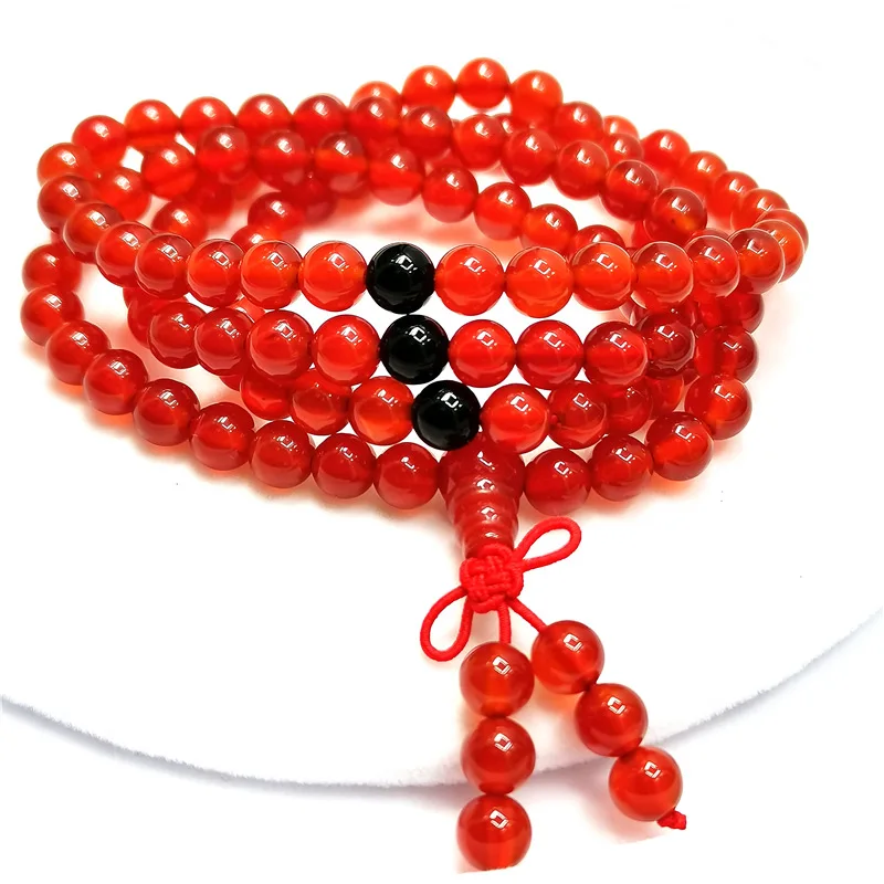 

Natural 6mm Red Agate Beaded Bracelet Tibetan Buddhist 108 Pcs Necklace Gourd Mala Prayer For Meditation Drop Shipping