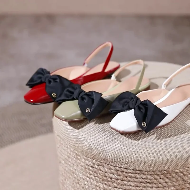 Women's PU Spring/Summer Low Top Bow Toe Shoes 2022 Single Shoes Soft Low Heel Female Muller Comfortable Sexy Flat Shoes