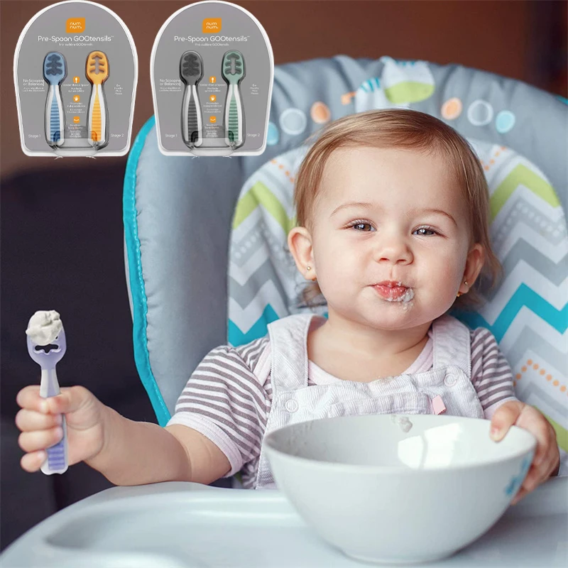 Baby Spoon Set BPA Free Silicone Self Feeding Toddler Utensils | Pre-Spoon for Kids Ages 6 to 18 Months  NumNum GOOtensils