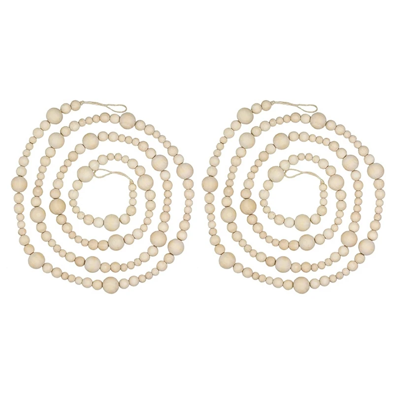 

2pcs 7Ft Wood Bead Garland Farmhouse Home Decor Country Natural Holiday Christmas Tree Mantel Wall Hanging Prayer Beads