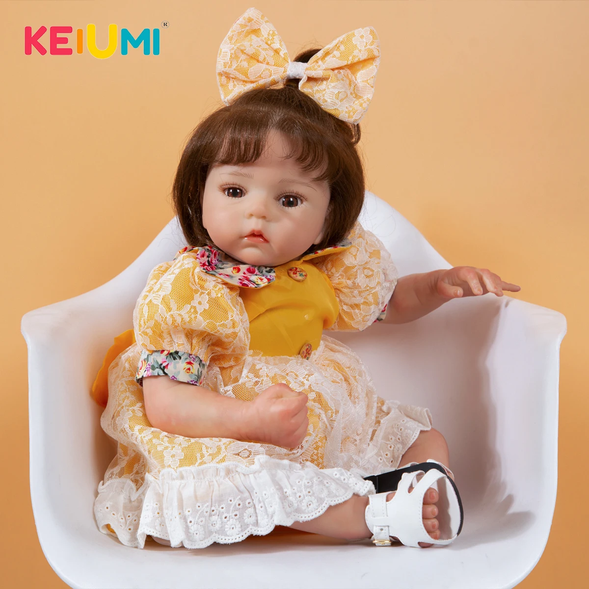 

KEIUMI 22Inch Cute Reborn Newborn Baby Doll Soft Touch Baby Girl Rooted Fiber Hair Newborn Baby Doll For Children Birthday Gift