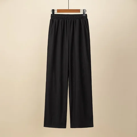Женские брюки с широкими штанинами, свободные трикотажные прямые брюки с высокой талией, весна-лето 2023