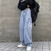 oversized street cargo jeans women japanese harajuku retro streetwear wide leg denim trousers grunge hip hop pocket jeans