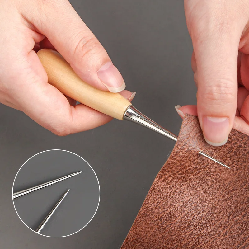 

1pc Wooden Handle Awls DIY Leather Tent Sewing Awl Shoes Repair Tool Hand Stitcher Leather craft Awl Punch Hole Leather Tools
