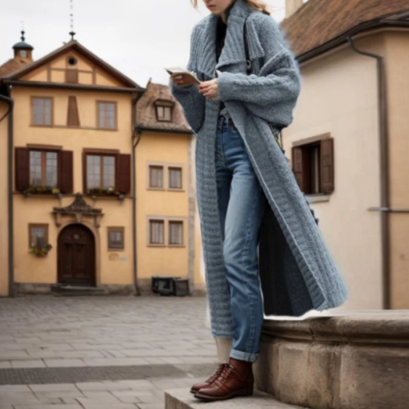 

Женский Длинный свитер в уличном стиле, осенний кардиган с отложным воротником, верхняя одежда, зимний теплый джемпер с длинным рукавом, верхняя одежда