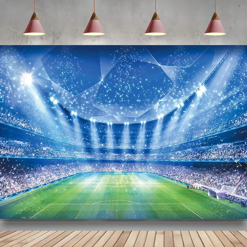 

Фон с изображением футбольного поля стадиона соревнований фанатов ночного прожектора мужской реквизит для украшения дня рождения футбольного матча