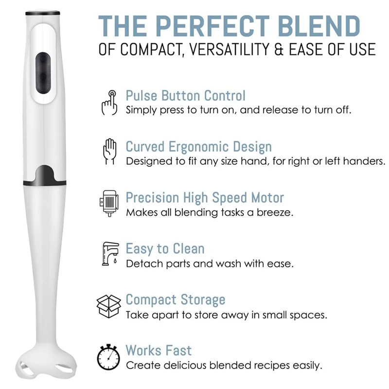 Immersion Blender 300-Watt Turbo Stick Hand Blender, Powerful Ice Crushing Design Purees Smoothies, EU Plug images - 5
