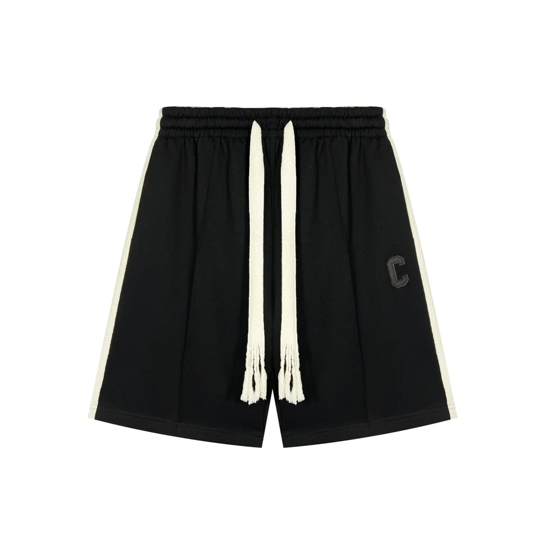 

126424 Fashion Classic Trendy Luxury Designer Cloth Letter C Elastic Waist Lace Up Shorts Carbon Black