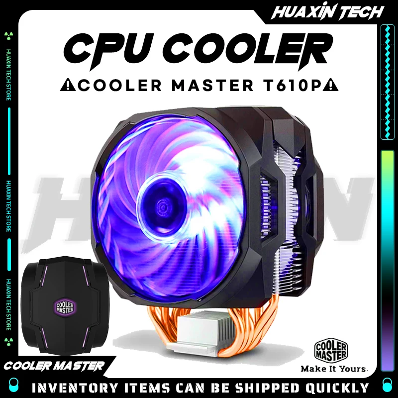 

Кулер Master T610P для ЦП с 6 тепловыми трубками, радиатор 12 см, двойной ШИМ RGB вентилятор с контроллером для Intel 115x2011 2066 AMD AM4 AM3