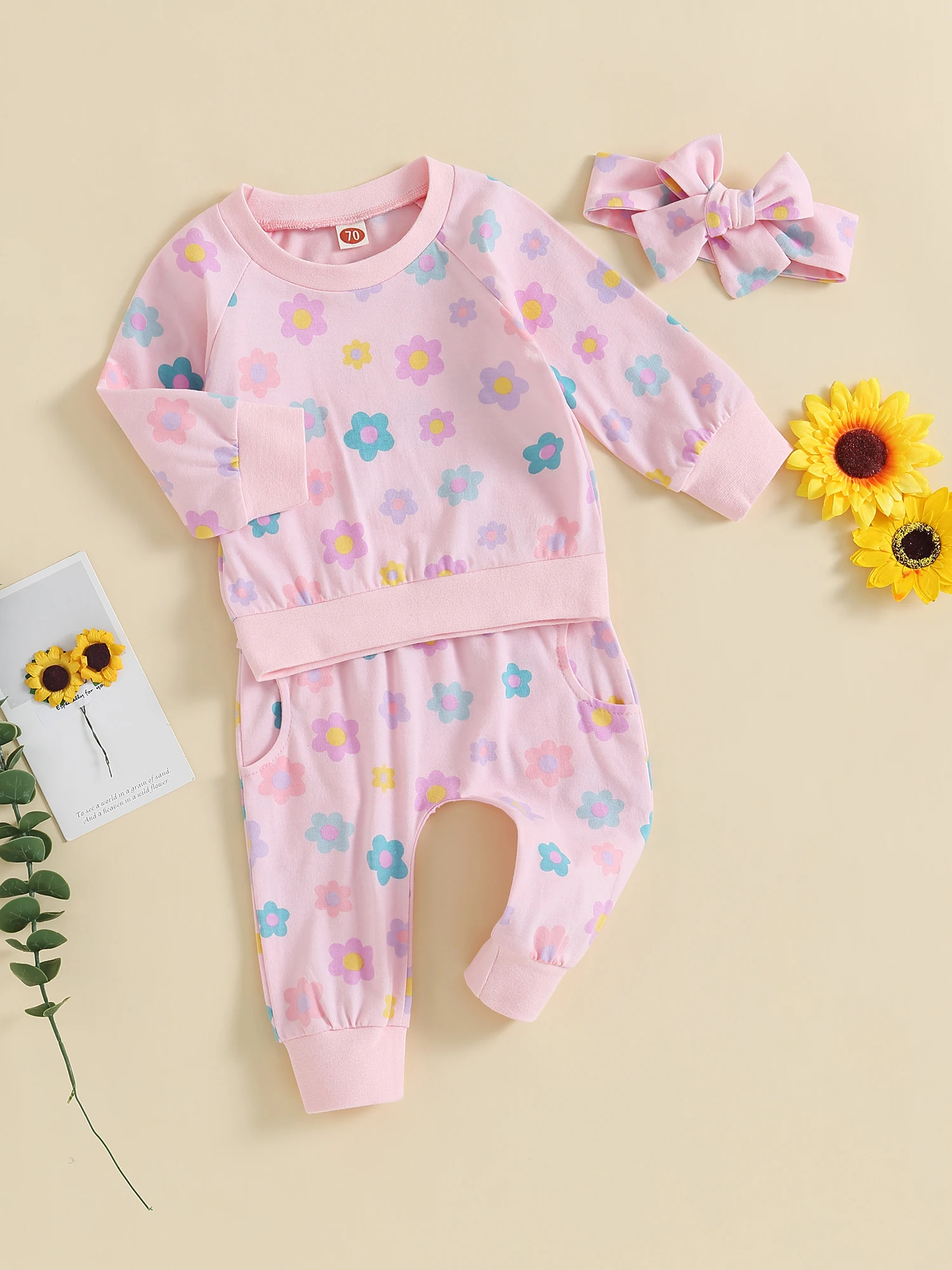 

Очаровательный осенний комплект одежды для маленьких девочек с цветочным рисунком свитшот и длинные брюки