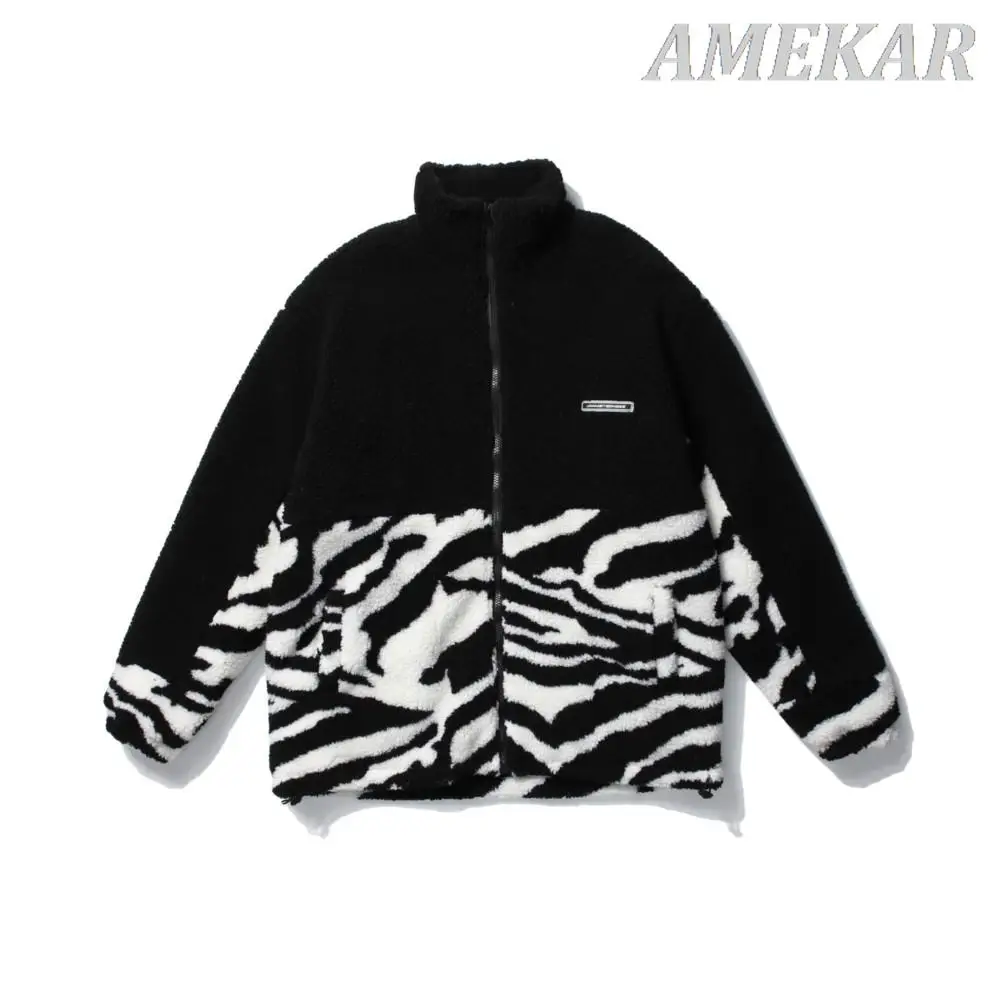 2023 Print Casual Lamb Wool Parka Winter Clothing Korea Style Streetwear Coat Hip Hop Zipper Fashion Soft Jackets For Men Women