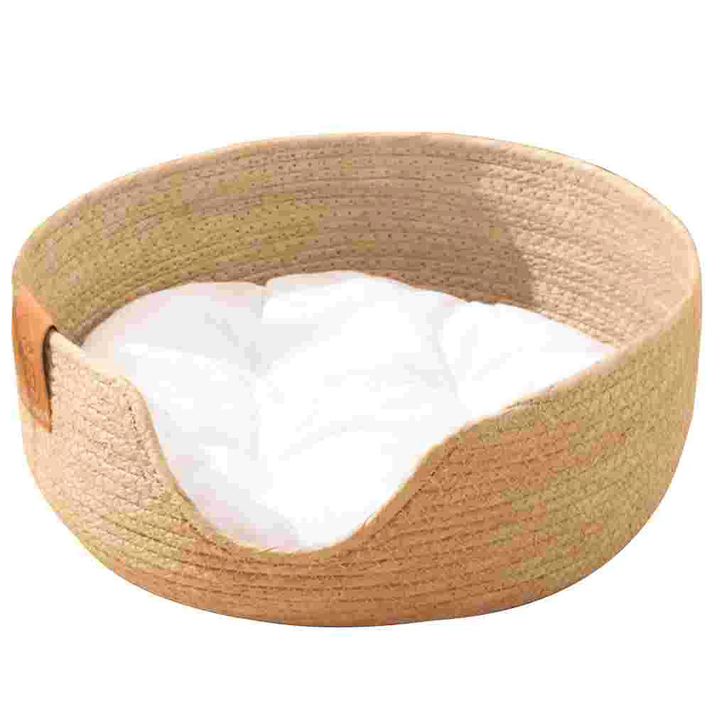 

Pet Beds Small Dogs Straw Nest Sleeping Half Closed Indoor Cat Supply Woven Cattail Grass Breathable