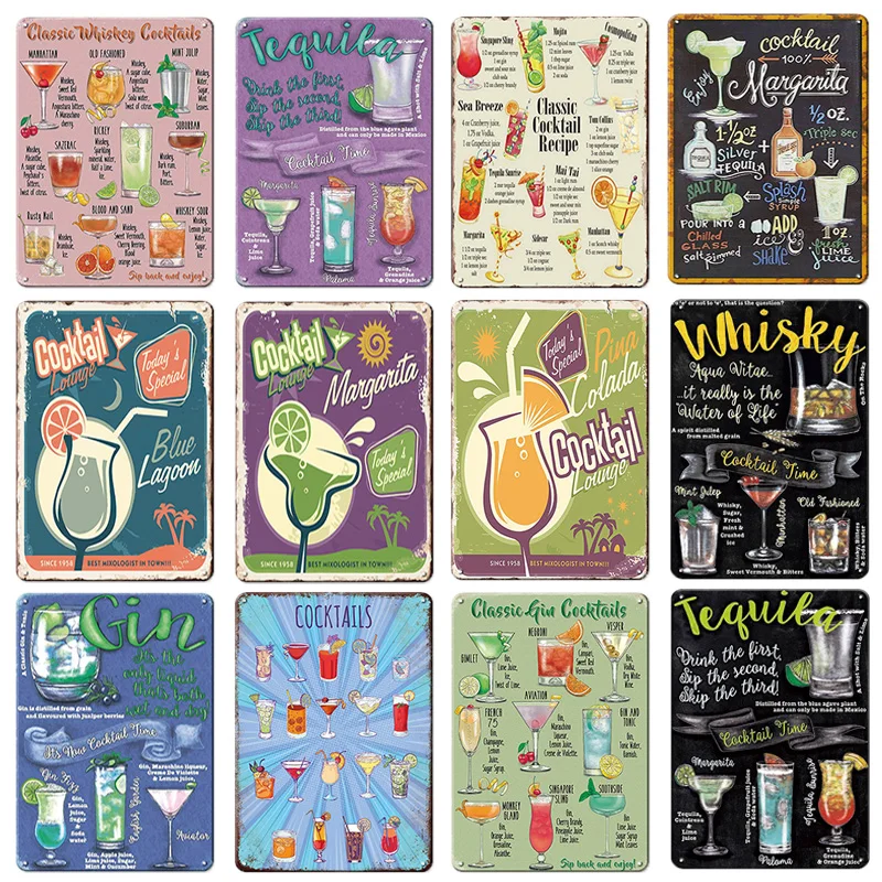 

Cocktail Sign Metal Tin Sign Vintage Posters Wall Decor Plate Wine Coffee Decoration Man Cave Bar Pub Home Kitchen Retro Decor