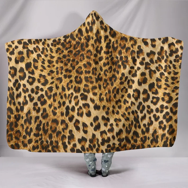

Leopard Animal Print Hooded Blanket for Adults and Kids, Sherpa Blanket with a Hood, Soft Blanket