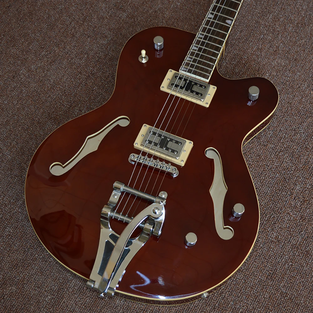 

Custom Semi hollow and double F-holes Brown color Jazz Electric Guitar OEM,Rosewood Fretboard ,Bigsby Bridge