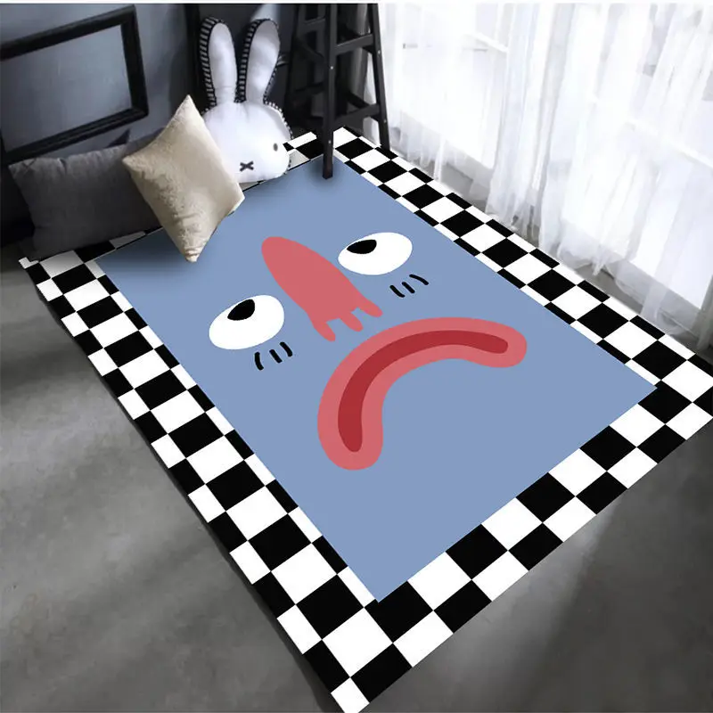 

Funny Cartoon Smiling Face Chessboard Carpet Pink Room Decor Indoor Home Living Room Carpet Anti-skid Rugs for Bedroom Bath Mat