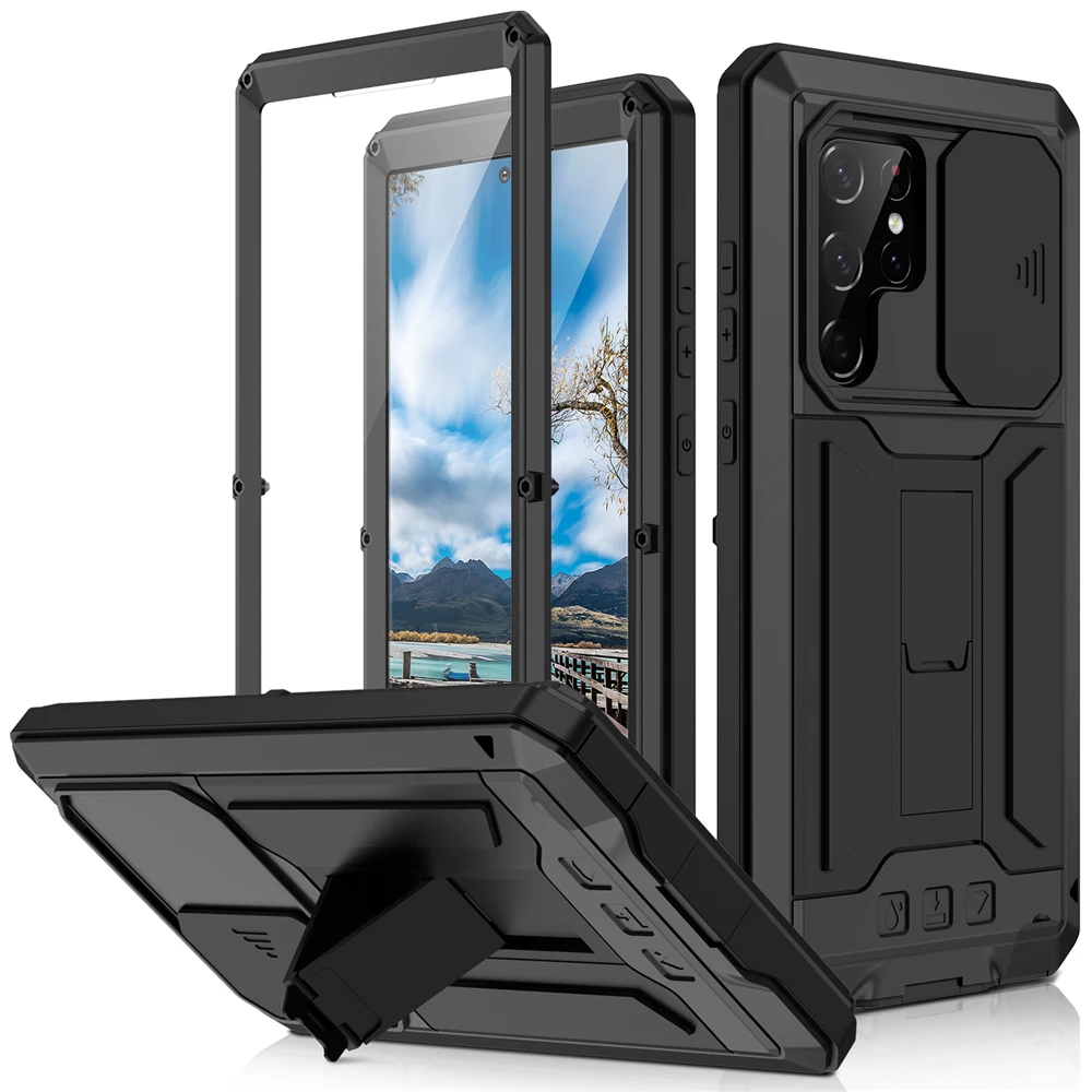 

Металлический чехол с защитой от падения и подставкой для Samsung Galaxy S22 Ultra Plus 5G 2022, чехол для телефона со встроенной камерой, защитные чехлы
