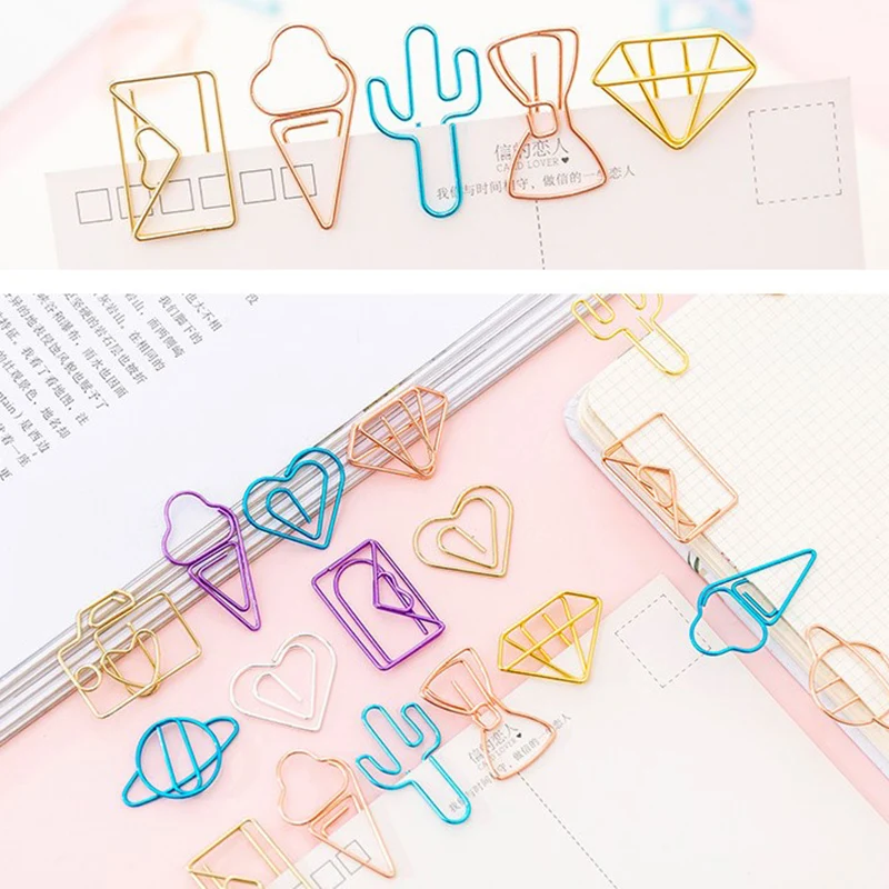 

10pcs/pack cute Cactus star Ice Cream Mini Paper Clips Kawaii Stationery Metal