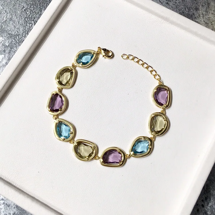 

Pomellato Bracelet Water Drop Candy Style Blue Purple Gray Crystal Bangle Gold Color Water Bracelets Set For Women Gift