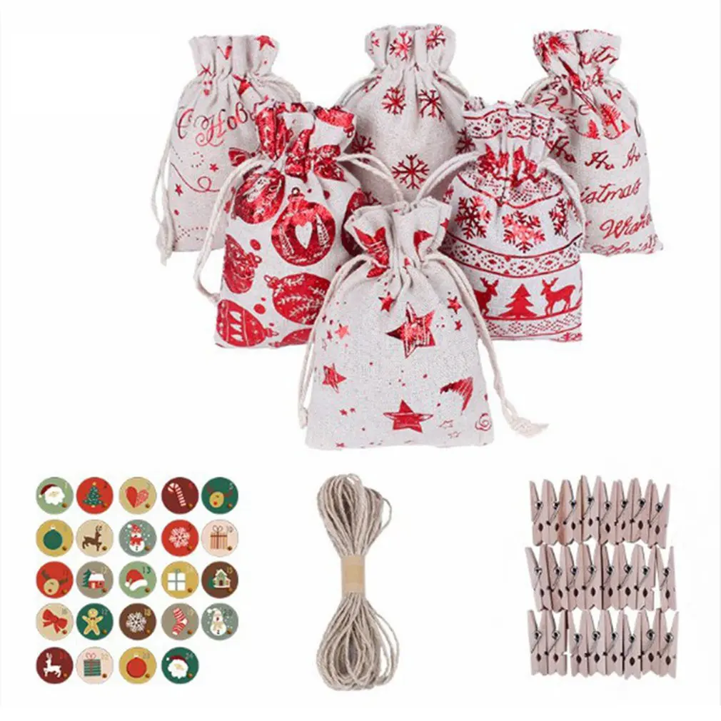 

Cotton Linen Christmas Gift Packaging Bag Children's Candy Tote Bag Christmas Double Drawstring Gift Bag