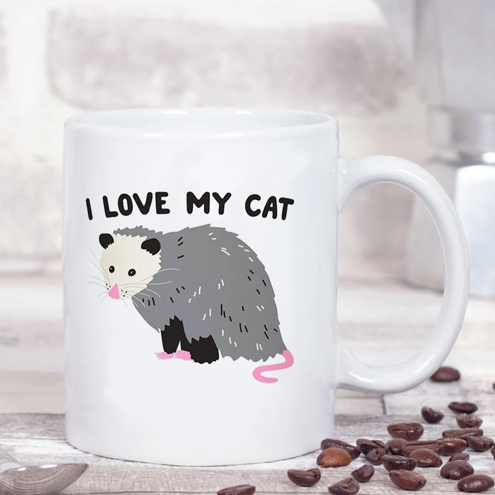 Белая керамическая кофейная кружка с надписью «I Love My Cat Opossum», 11 унций, подарок